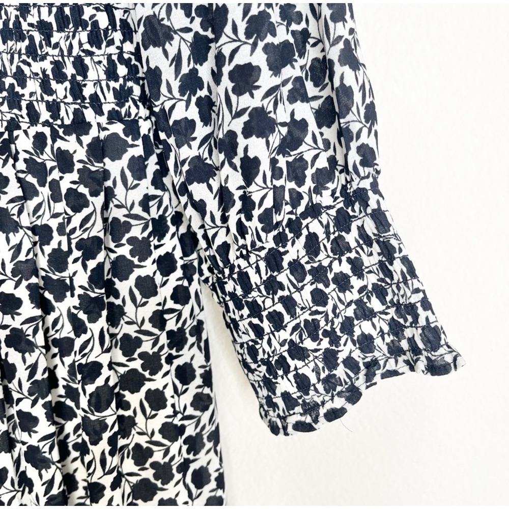 Ann Taylor Ribbed Semi-Sheer Blue and White Floral Lined Dress Size 14 - Picture 10 of 11